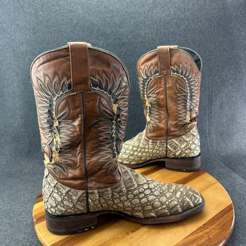 Quincy Boots Mens 12 Brown Gray Caiman Embossed Leather Western Cowboy Boots - Picture 12 of 16